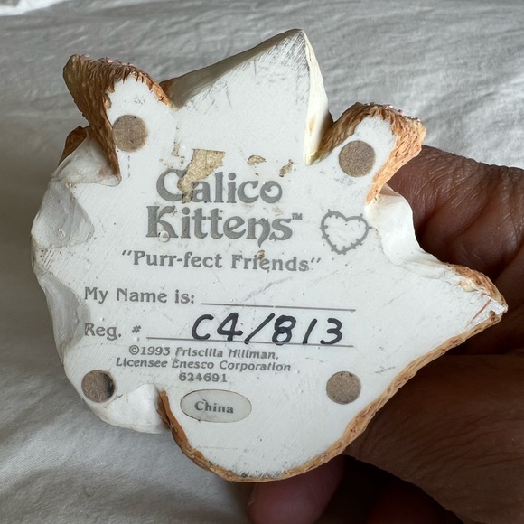 Enesco Calico Kittens 1993 "Purr-Fect Friends Figurine Priscilla Hillman Vintage - Picture 2 of 3